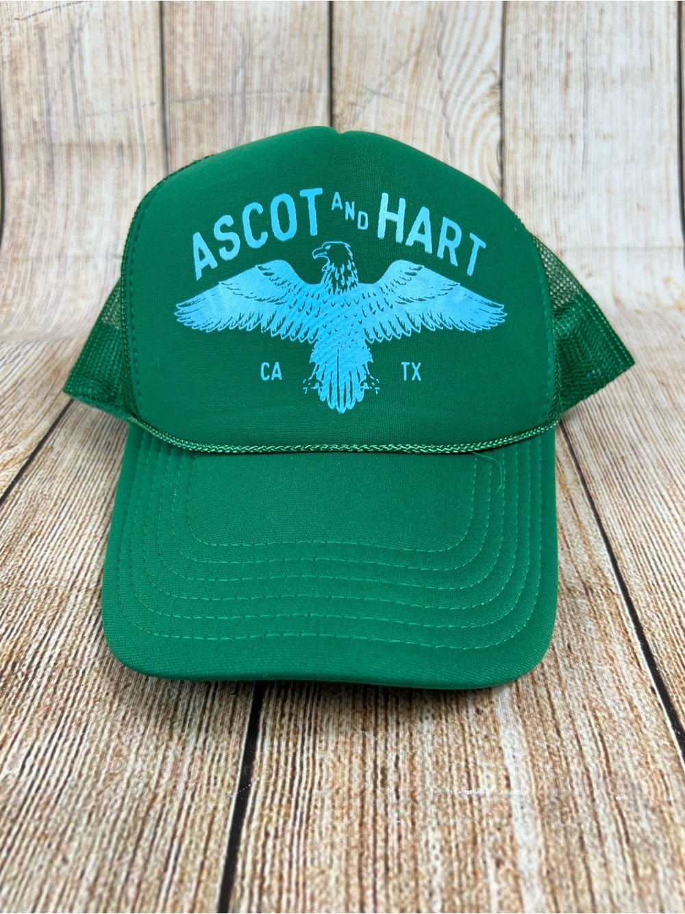 Ascot and Hart Green Trucker Hat CA TX Eagle Snapback Mesh Baseball Cap